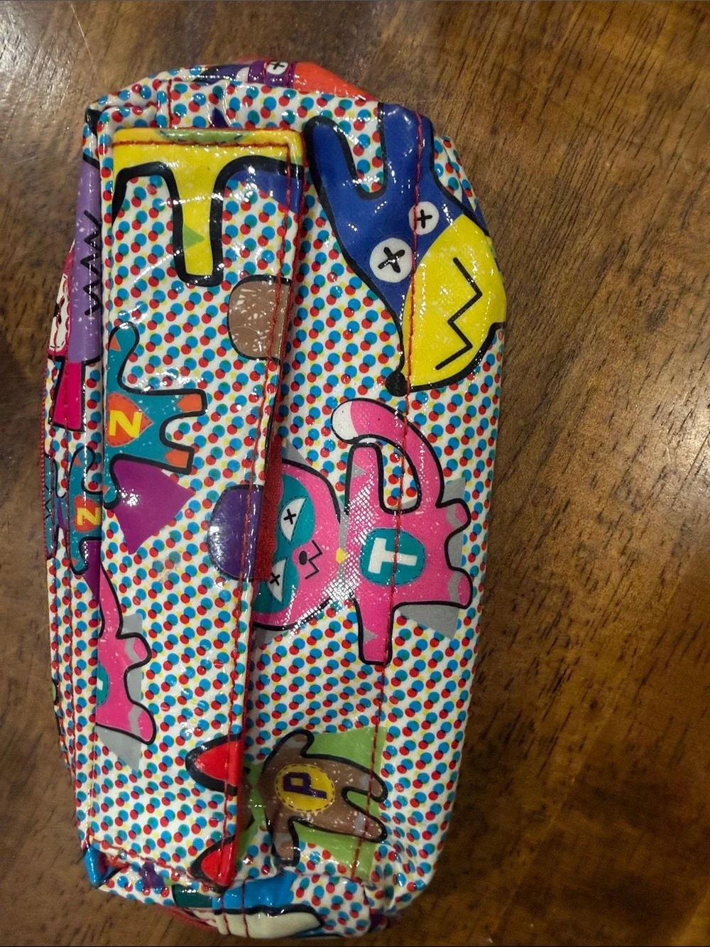 Kids Glossy Pencil Case with Pink, Blue and Yellow Monster Print